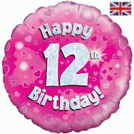 Pink Hearts 12th Birthday Balloon